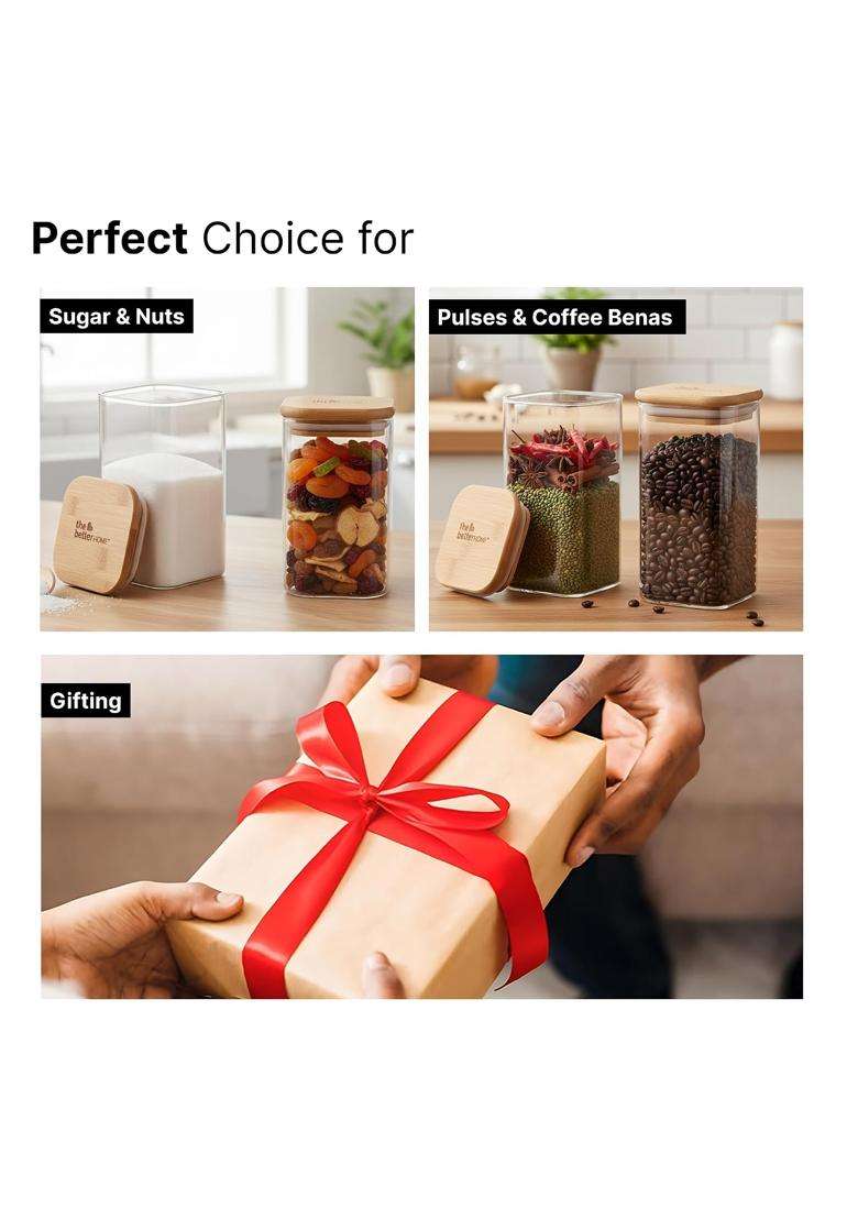 The Better Home Borosilicate Glass Jars with Bamboo Lid | 300 ml | 10.1 fl oz | Pack of 6 - Indya