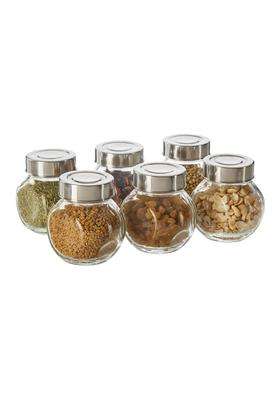 Solimo Amazon Brand Solimo Glass Transparent Storage Jar with Steel Cap for Pickles | 200 ml | 6.8 fl oz | 6-Piece Set | BPA Free