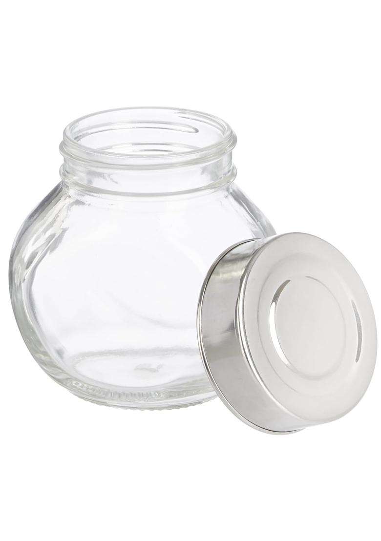 Solimo Amazon Brand Solimo Glass Transparent Storage Jar with Steel Cap for Pickles | 200 ml | 6.8 fl oz | 6-Piece Set | BPA Free - Indya