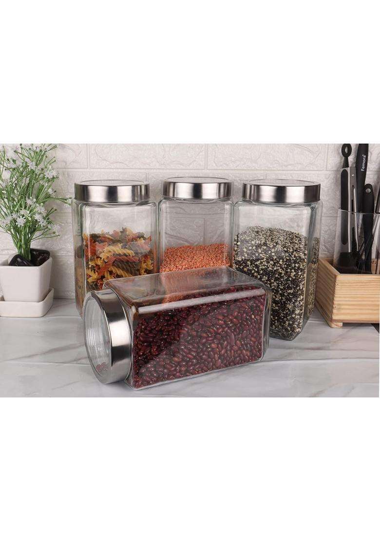 Femora Transperent Borosilicate Glass Jars for Kitchen | 2000 ml | 67.6 fl oz | 4-Piece Set - Indya