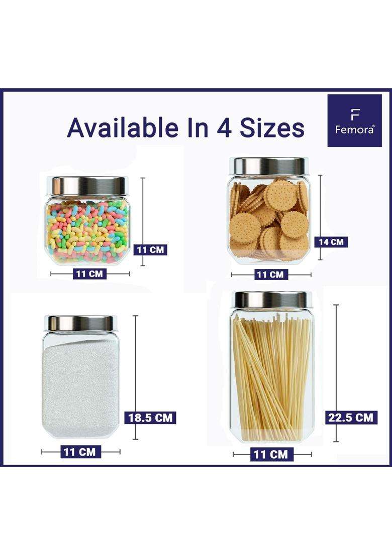 Femora Transperent Borosilicate Glass Jars for Kitchen | 2000 ml | 67.6 fl oz | 4-Piece Set - Indya