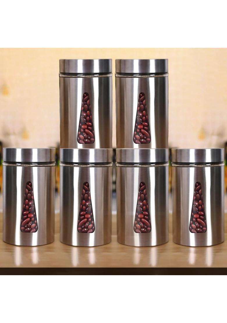 Femora Borosilicate Glass Triangular Shape See Through Bottoms with Stainless Steel | 1000 ml | 33.8 fl oz | 6-Piece Set - Indya