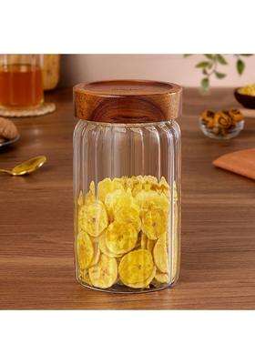 Borosil Linea Glass Jar with Acacia Wood Lid | 1200 ml | 40.6 fl oz