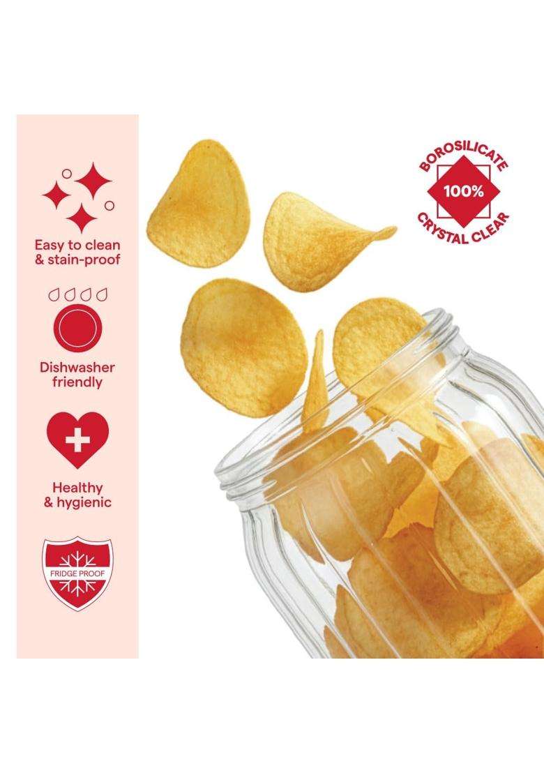 Borosil Linea Glass Jar with Acacia Wood Lid | 1200 ml | 40.6 fl oz - Indya