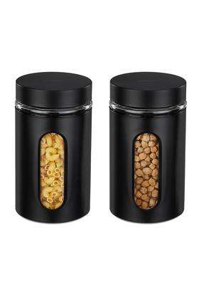 Solimo Amazon Brand Solimo Oval Window Steel Jacketed Glass Jar | 1200 ml | 40.6 fl oz | 2-Piece Set