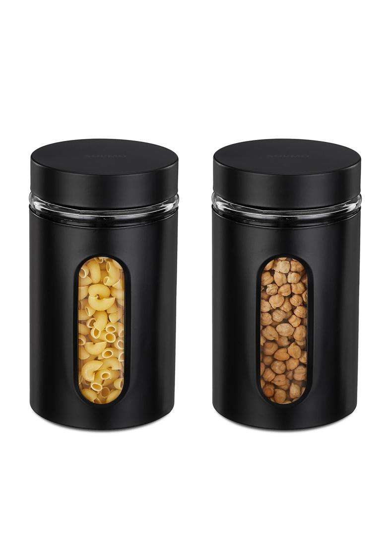 Solimo Amazon Brand Solimo Oval Window Steel Jacketed Glass Jar | 1200 ml | 40.6 fl oz | 2-Piece Set - Indya