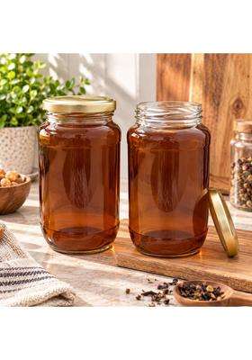 Pure Source India Amber Glass Jar with Gold Metal Lid | 1000 ml | 33.8 fl oz | 2-Piece Set