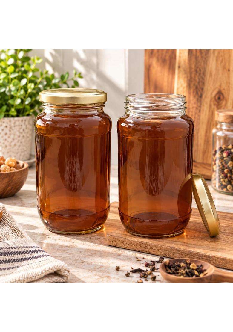 Pure Source India Amber Glass Jar with Gold Metal Lid | 1000 ml | 33.8 fl oz | 2-Piece Set - Indya