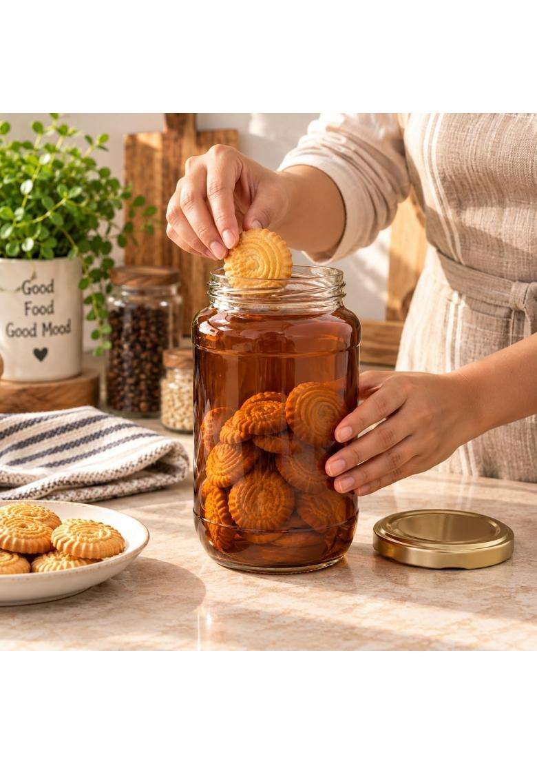 Pure Source India Amber Glass Jar with Gold Metal Lid | 1000 ml | 33.8 fl oz | 2-Piece Set - Indya