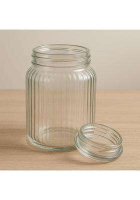 Pure Source India Premium Ribbed Glass Storage Jar with Airtight Lid | 500 ml | 16.9 fl oz