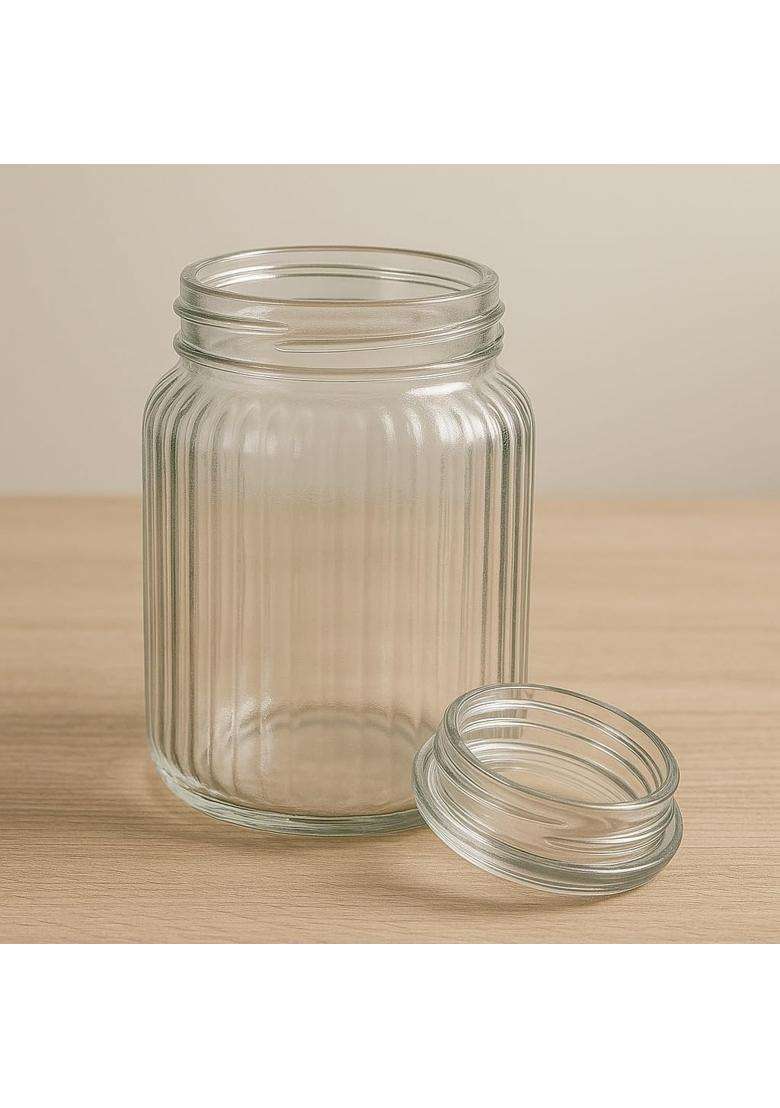 Pure Source India Premium Ribbed Glass Storage Jar with Airtight Lid | 500 ml | 16.9 fl oz - Indya