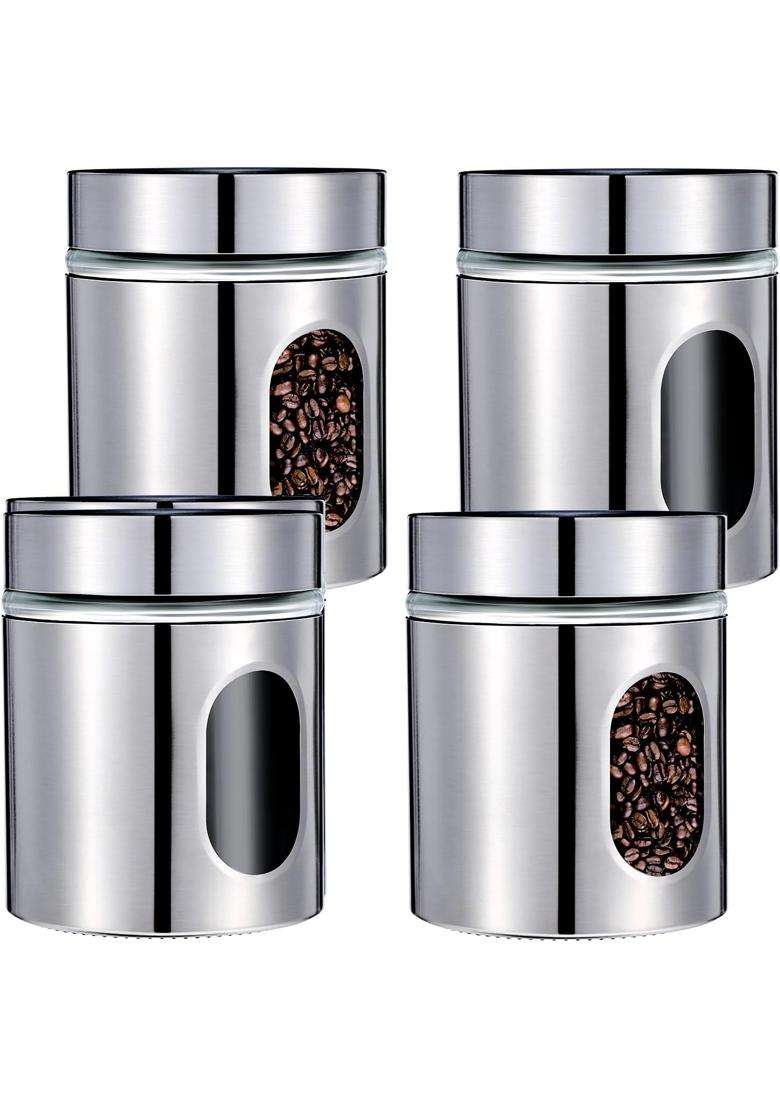 Femora Oval Shape Glass Window Jars | 1000 ml | 33.8 fl oz | 4-Piece Set - Indya