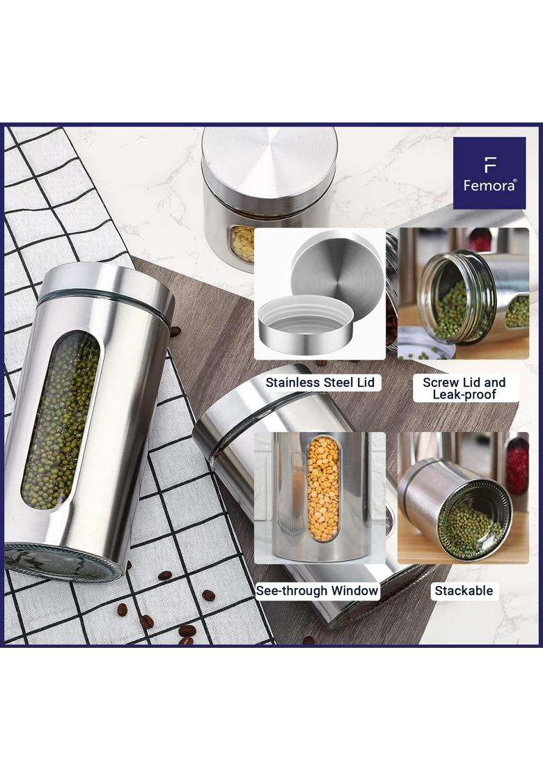 Femora Oval Shape Glass Window Jars | 1000 ml | 33.8 fl oz | 4-Piece Set - Indya