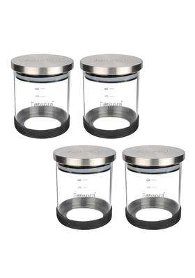 Femora Borosilicate Glass Jar with Silicon Bottom and Air Tight Steel Lid | 500 ml | 16.9 fl oz | 4-Piece Set
