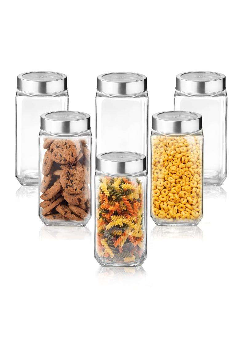 Treo By Milton Cube Storage Glass Jar | 1000 ml | 33.8 fl oz | 6-Piece Set | BPA Free - Indya
