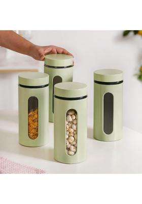 Nestasia Oval Window Metal Jacketed Glass Jars | 1500 ml | 50.7 fl oz | 4-Piece Set