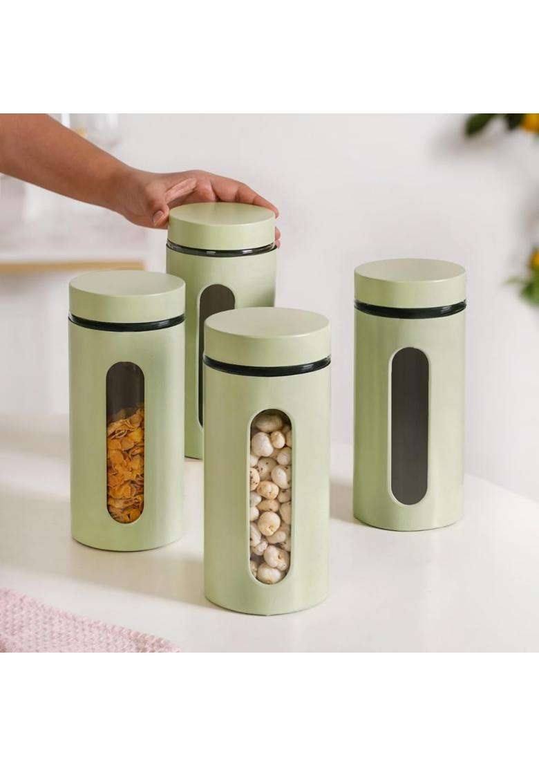 Nestasia Oval Window Metal Jacketed Glass Jars | 1500 ml | 50.7 fl oz | 4-Piece Set - Indya