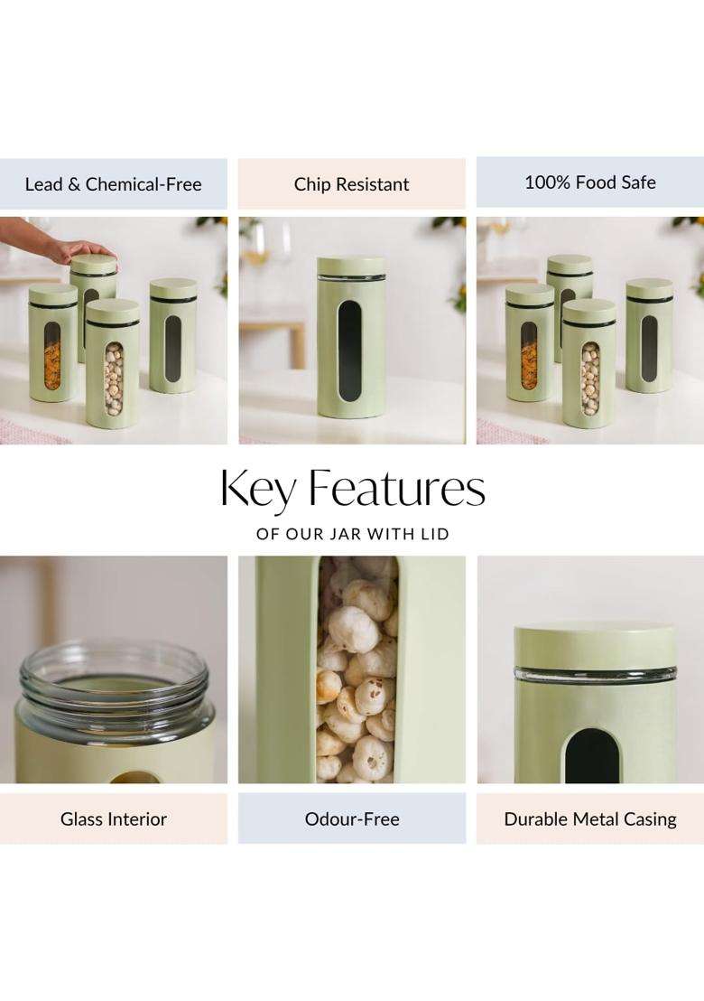 Nestasia Oval Window Metal Jacketed Glass Jars | 1500 ml | 50.7 fl oz | 4-Piece Set - Indya