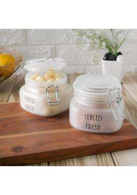 Femora Frost Square Glass Jars for Kitchen | 500 ml | 16.9 fl oz | 2-Piece Set