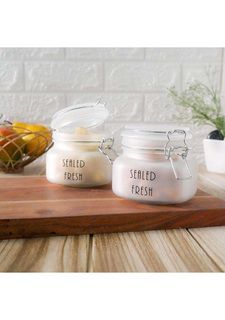 Femora Frost Square Glass Jars for Kitchen | 500 ml | 16.9 fl oz | 2-Piece Set - Indya