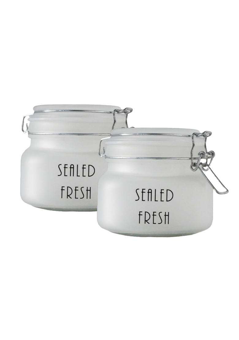 Femora Frost Square Glass Jars for Kitchen | 500 ml | 16.9 fl oz | 2-Piece Set - Indya