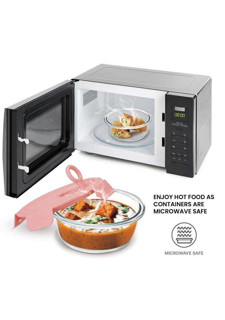 Treo By Milton Lumino Fresh Round 400 Borosilicate Glass Containers for Kitchen I | 400 ml | 13.5 fl oz | Microwave Safe | Leak Proof - Indya