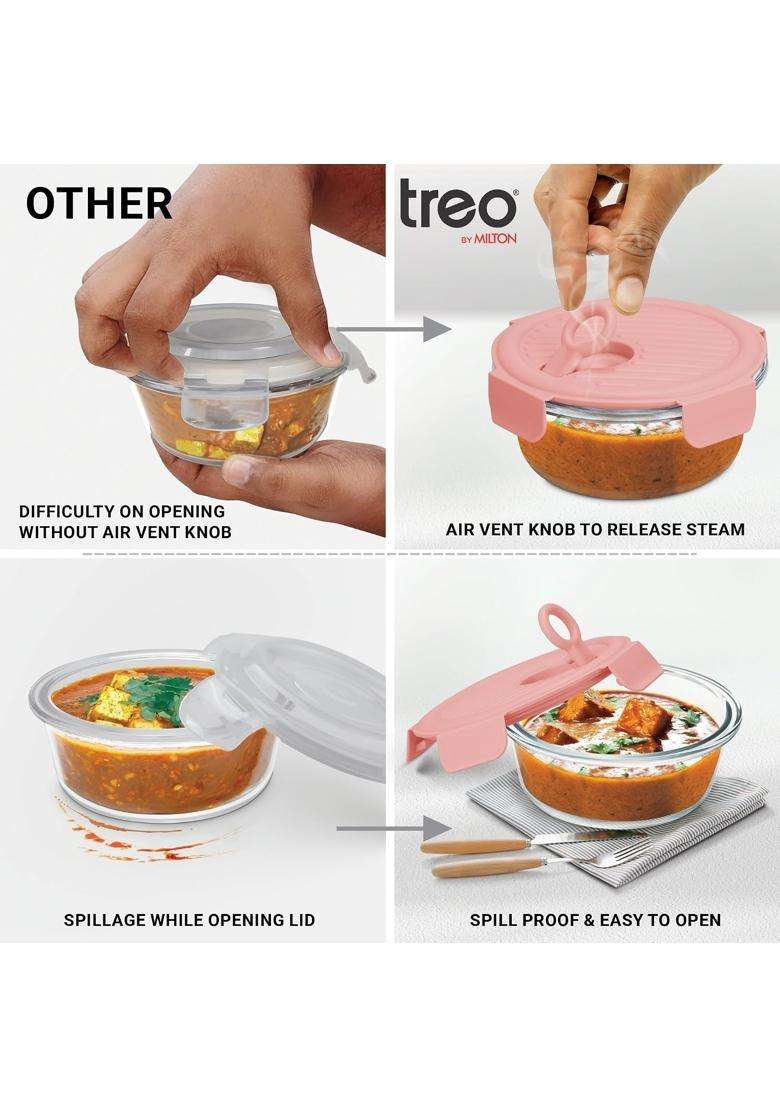 Treo By Milton Lumino Fresh Round 400 Borosilicate Glass Containers for Kitchen I | 400 ml | 13.5 fl oz | Microwave Safe | Leak Proof - Indya
