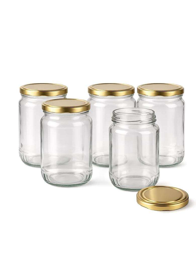 Pure Source India Clear Glass Storage Jar with Airtight Metal Lid | 1 L | 1.1 Qt | 6-Piece Set - Indya