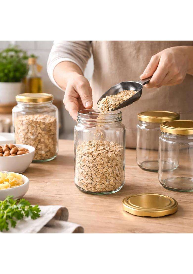 Pure Source India Clear Glass Storage Jar with Airtight Metal Lid | 1 L | 1.1 Qt | 6-Piece Set - Indya