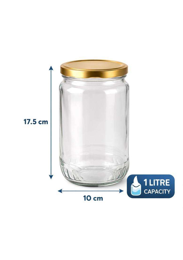 Pure Source India Clear Glass Storage Jar with Airtight Metal Lid | 1 L | 1.1 Qt | 6-Piece Set - Indya
