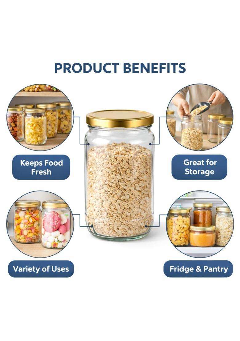 Pure Source India Clear Glass Storage Jar with Airtight Metal Lid | 1 L | 1.1 Qt | 6-Piece Set - Indya