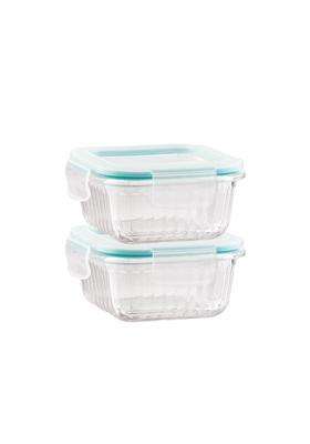 ATTRO Glassox Borosilicate Classic Lid Striped Finish Container with Airtight Snap | 310 ml | 10.5 fl oz | 2-Piece Set | BPA Free | Leak Proof