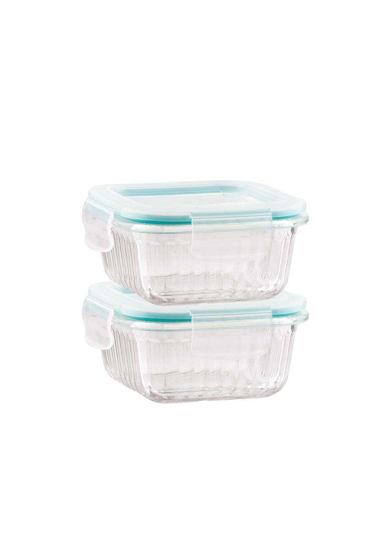 ATTRO Glassox Borosilicate Classic Lid Striped Finish Container with Airtight Snap | 310 ml | 10.5 fl oz | 2-Piece Set | BPA Free | Leak Proof - Indya