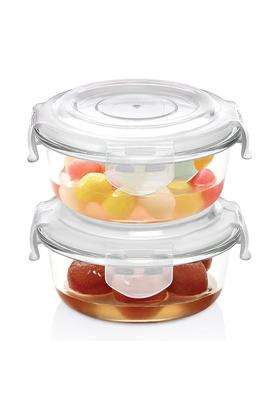 Borosil Klip N Store Glass Storage Containers for Kitchen with Air-Tight Lids | 400 ml | 13.5 fl oz | 2-Piece Set | Microwave Safe