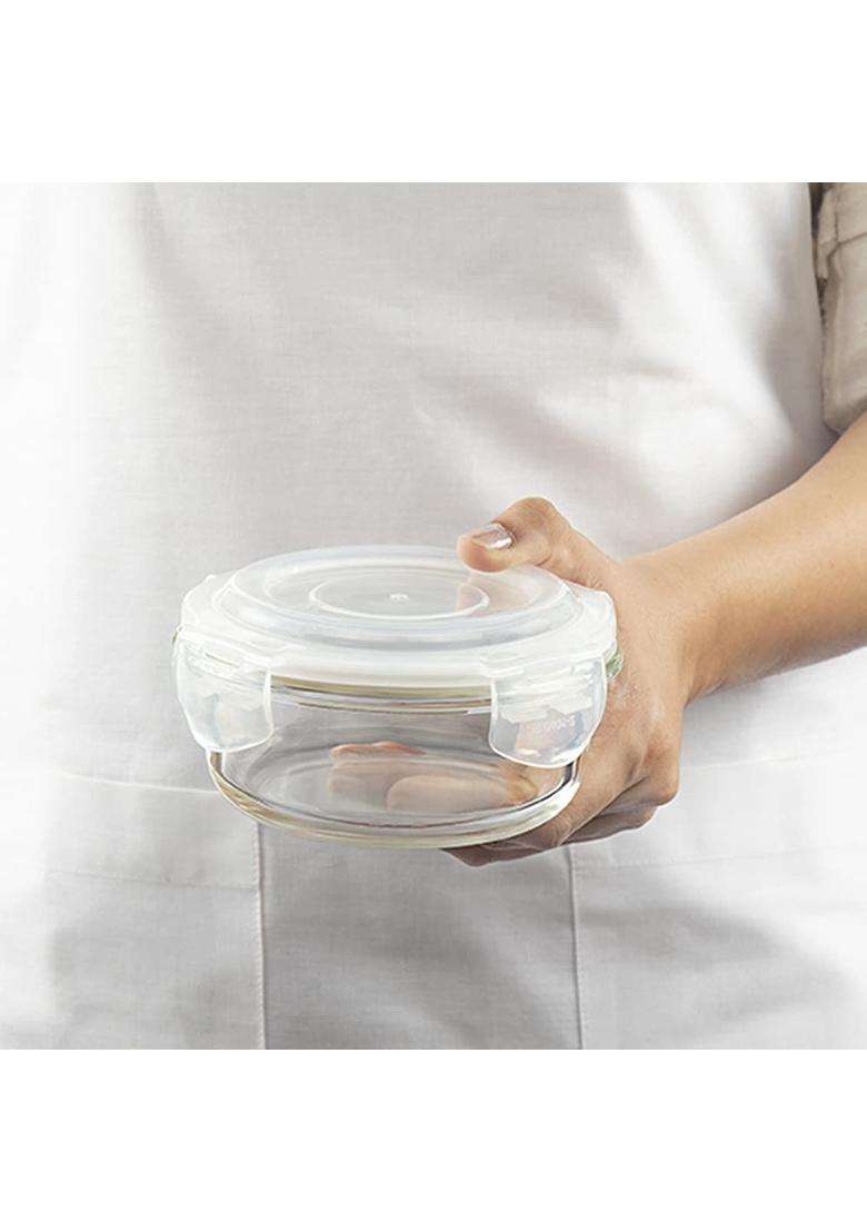 Borosil Klip N Store Glass Storage Containers for Kitchen with Air-Tight Lids | 400 ml | 13.5 fl oz | 2-Piece Set | Microwave Safe - Indya