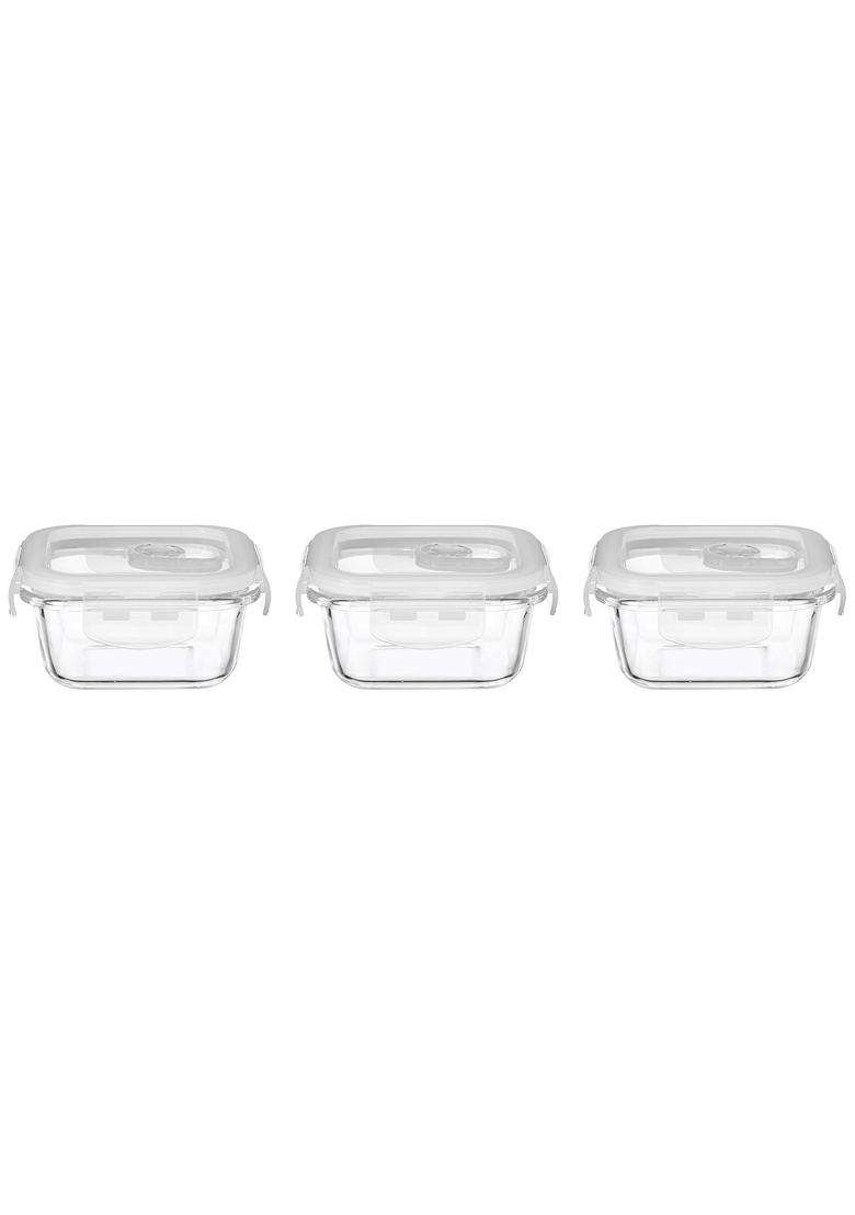 Solimo Amazon Brand Solimo Airtight Borosilicate Glass Container Set | 350 ml | 11.8 fl oz | 3-Piece Set - Indya
