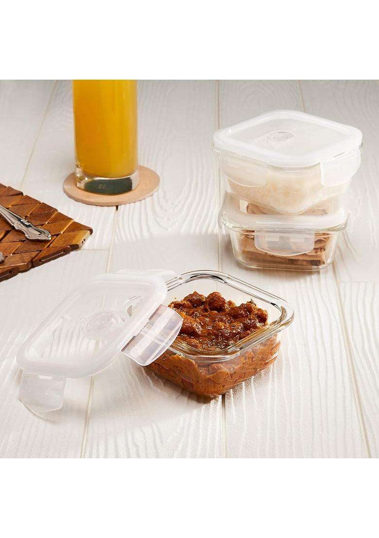 Solimo Amazon Brand Solimo Airtight Borosilicate Glass Container Set | 350 ml | 11.8 fl oz | 3-Piece Set - Indya