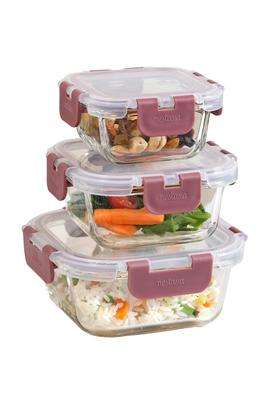 Nestasia Nestro Airtight Glass Containers with Lid | 160 ml | 5.4 fl oz | 3-Piece Set | Dishwasher Safe | Microwave Safe