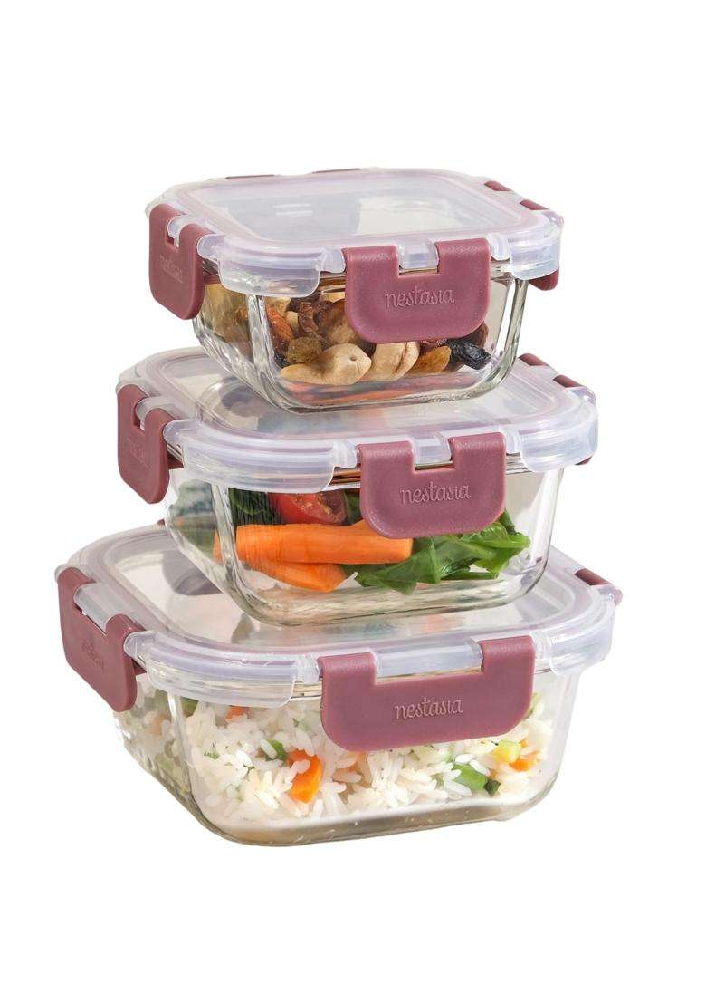 Nestasia Nestro Airtight Glass Containers with Lid | 160 ml | 5.4 fl oz | 3-Piece Set | Dishwasher Safe | Microwave Safe - Indya