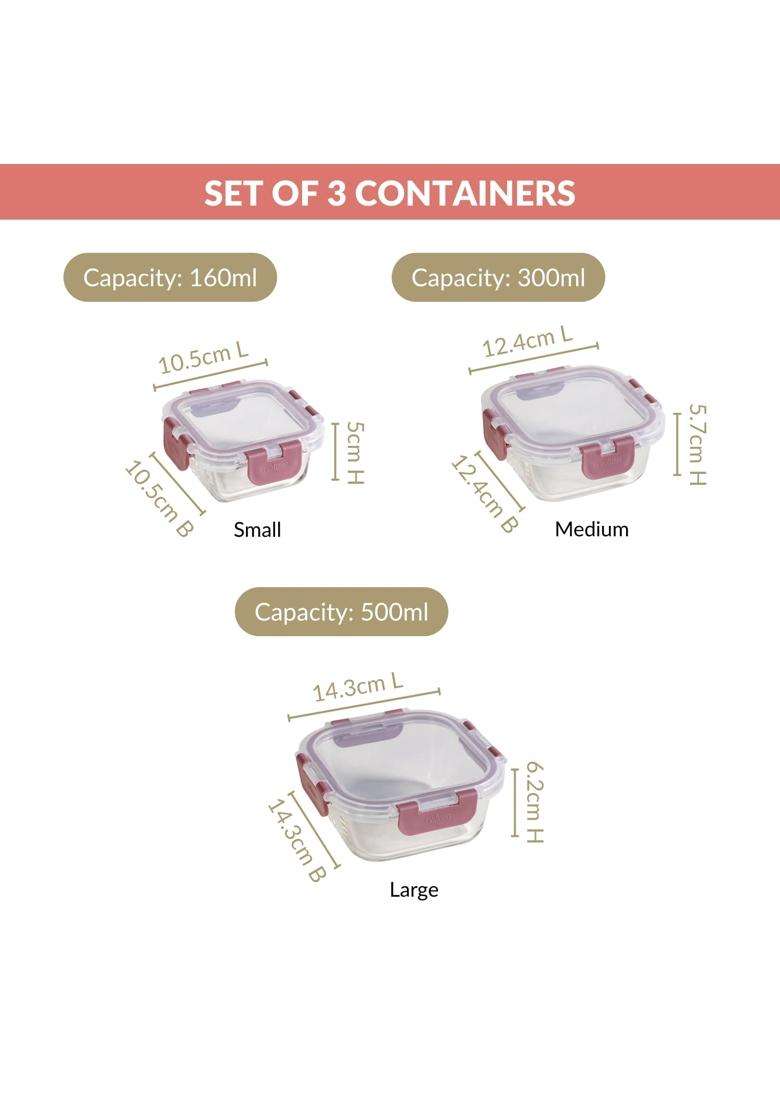 Nestasia Nestro Airtight Glass Containers with Lid | 160 ml | 5.4 fl oz | 3-Piece Set | Dishwasher Safe | Microwave Safe - Indya
