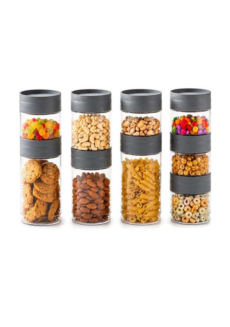 CELLO Modustack Pet Storage Jar for Kitchen Pcs | 1000 ml | 33.8 fl oz | 9-Piece Set - Indya