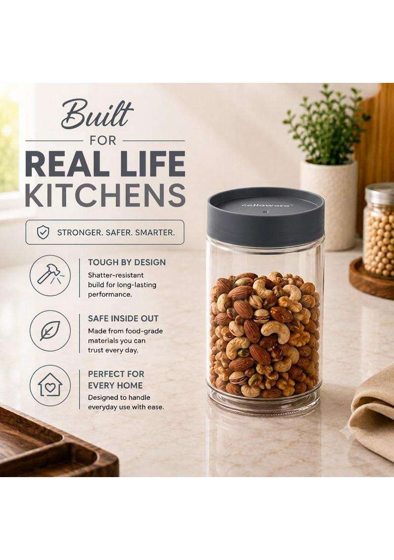 CELLO Modustack Pet Storage Jar for Kitchen Pcs | 1000 ml | 33.8 fl oz | 9-Piece Set - Indya