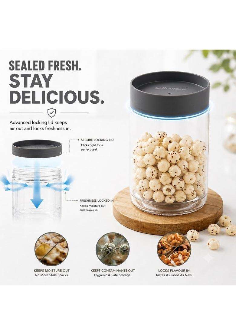 CELLO Modustack Pet Storage Jar for Kitchen Pcs | 1000 ml | 33.8 fl oz | 9-Piece Set - Indya