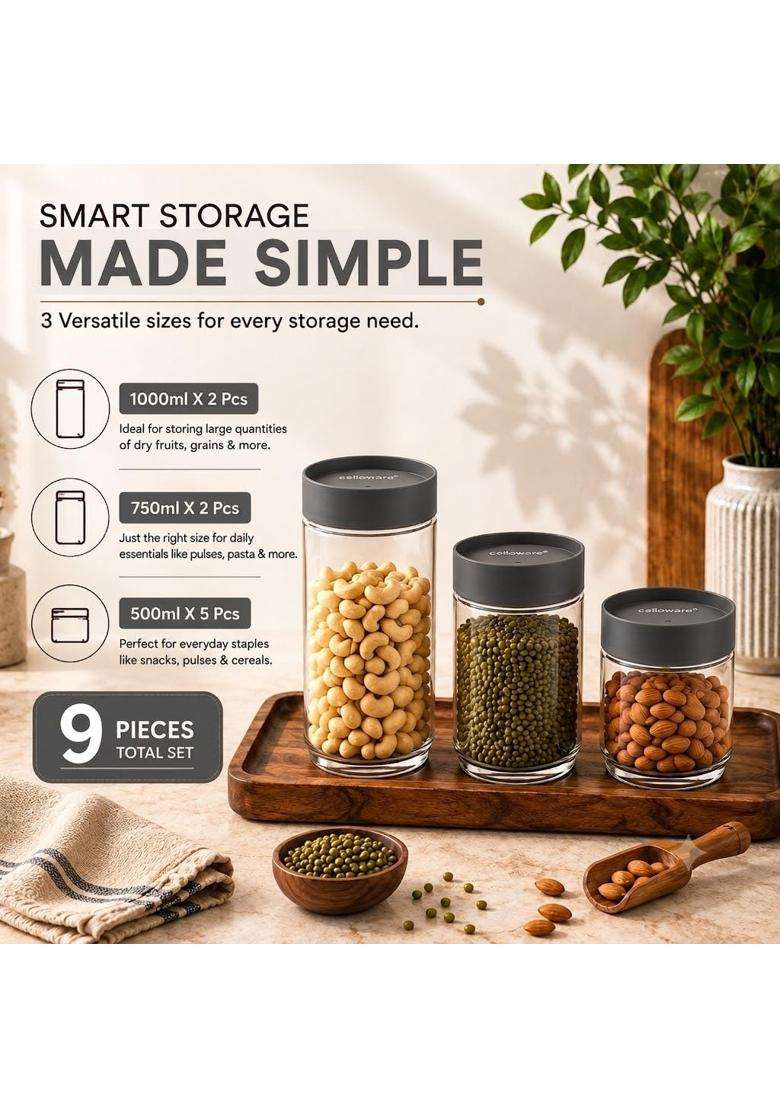 CELLO Modustack Pet Storage Jar for Kitchen Pcs | 1000 ml | 33.8 fl oz | 9-Piece Set - Indya