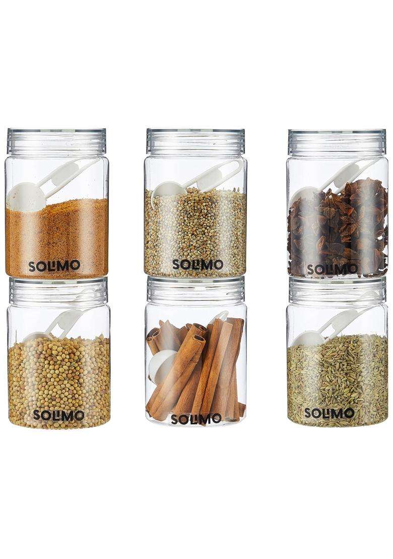 Solimo Amazon Brand Solimo Plastic Storage Jar and Containers Set with Spoon | 500 ml | 16.9 fl oz | BPA Free - Indya