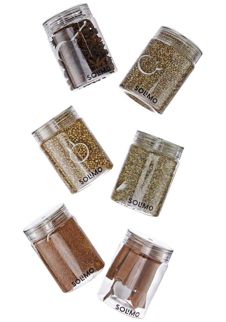 Solimo Amazon Brand Solimo Plastic Storage Jar and Containers Set with Spoon | 500 ml | 16.9 fl oz | BPA Free - Indya