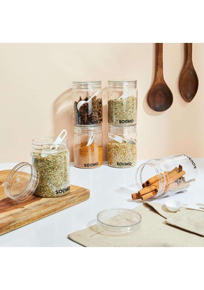 Solimo Amazon Brand Solimo Plastic Storage Jar and Containers Set with Spoon | 500 ml | 16.9 fl oz | BPA Free - Indya