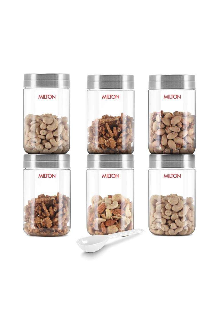 MILTON Steel Seal 500 Plastic Storage Jar and Container | 490 ml | 16.6 fl oz | 6-Piece Set | BPA Free - Indya