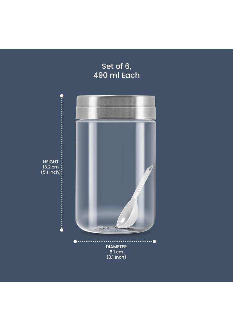 MILTON Steel Seal 500 Plastic Storage Jar and Container | 490 ml | 16.6 fl oz | 6-Piece Set | BPA Free - Indya