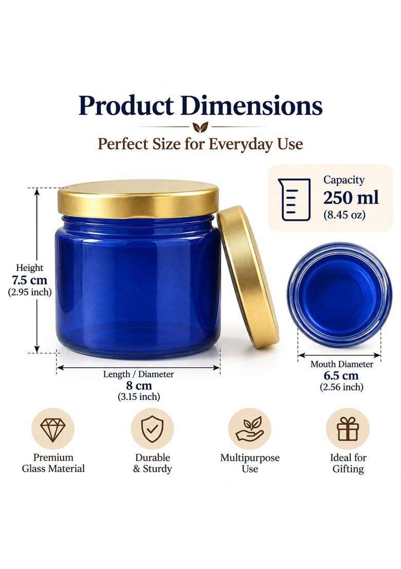 Pure Source India Blue Glass Storage Jar | 250 ml | 8.5 fl oz - Indya